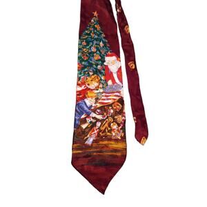 Santa Christmas Tie 100% Silk Tree American Flag Toy Soldiers Red Y2K Vintage